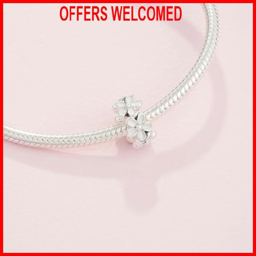 Sterling Silver Daisy Flower Spacer Charm for Bracelets - Picture 6 of 7